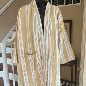 Eileen Fisher Gold & Cream Organic Cotton Kimono Open Front Jacket L XL